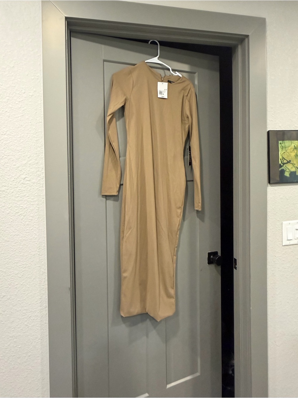 Forever 21 Long Sleeve Maxi Bodycon Dress in Camel